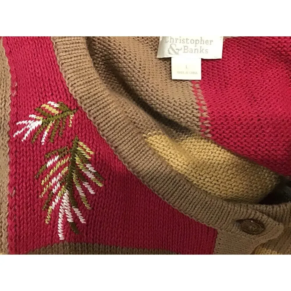 Christopher&Banks Fall Patchwork Embroidery Artsy Whimsy Cardigan L Grandmacore